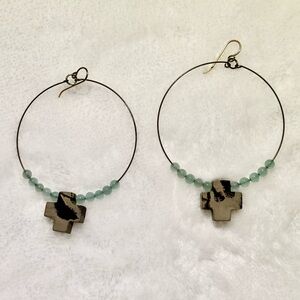 Cross Beaded Hoop Earrings with Fish Hook Closure 2.75”